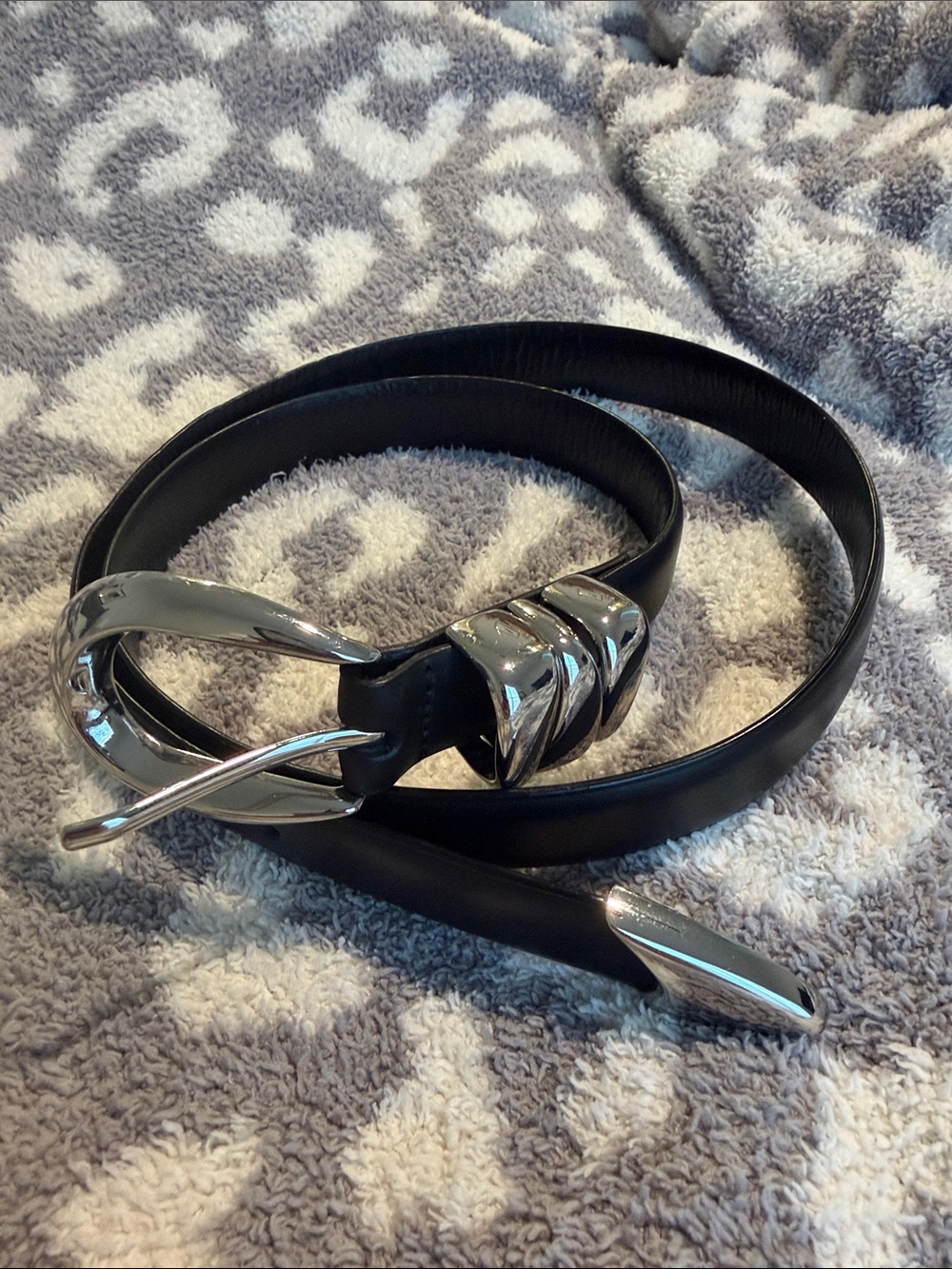 Madewell Black Leather Belt with Silver-Tone Buckle